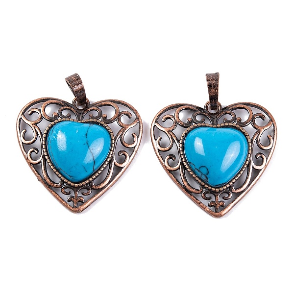 PandaHall Synthetic Turquoise Peach Love Heart Pendants, Rack Plating Brass Hollow Heart Charms, Cadmium Free & Lead Free, Red Copper...
PandaHall Synthetic Turquoise Peach Love Heart Pendants, Rack Plating Brass Hollow Heart Charms, Cadmium Free & Lead Free, Red Copper...