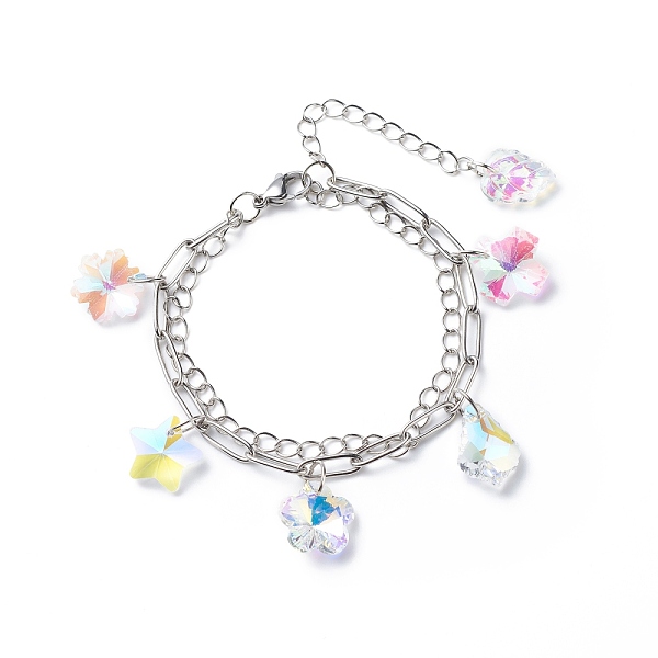 PandaHall Colorful Rhinestone Flower & Star & Leaf & Cross Charms Multi-strand Bracelet, 304 Stainless Steel Chains Double Layer Bracelet...
PandaHall Colorful Rhinestone Flower & Star & Leaf & Cross Charms Multi-strand Bracelet, 304 Stainless Steel Chains Double Layer Bracelet...