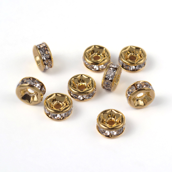 PandaHall Brass Rhinestone Spacer Beads, Grade AAA, Straight Flange, Nickel Free, Golden Metal Color, Rondelle, Crystal, 6x3mm, Hole: 1mm..., Clear
PandaHall Brass Rhinestone Spacer Beads, Grade AAA, Straight Flange, Nickel Free, Golden Metal Color, Rondelle, Crystal, 6x3mm, Hole: 1mm..., Clear