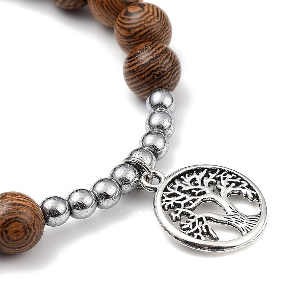 PandaHall Charm Bracelets, with Natural Wood & Non-magnetic Synthetic Hematite Beads, Tibetan Style Alloy Pendants, Flat Round with Tree of..., Brown
PandaHall Charm Bracelets, with Natural Wood & Non-magnetic Synthetic Hematite Beads, Tibetan Style Alloy Pendants, Flat Round with Tree of..., Brown