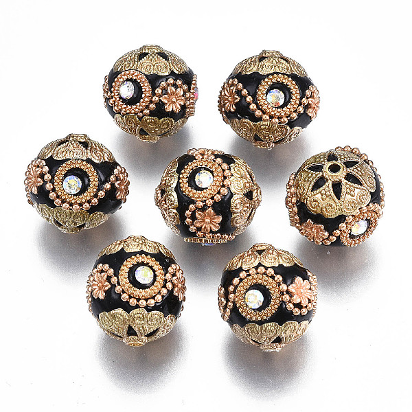 PandaHall Handmade Indonesia Beads, with Crystal AB Rhinestone and Golden Tone Brass Findings, Round, Black, 20x19~20mm, Hole: 1.5~1.8mm..., Clear
PandaHall Handmade Indonesia Beads, with Crystal AB Rhinestone and Golden Tone Brass Findings, Round, Black, 20x19~20mm, Hole: 1.5~1.8mm..., Clear