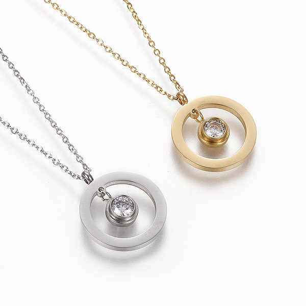 PandaHall 304 Stainless Steel Pendant Necklaces, with Cable Chains and Rhinestone, Ring, Mixed Color, 15.7 inch(40cm) Rhinestone Clear
PandaHall 304 Stainless Steel Pendant Necklaces, with Cable Chains and Rhinestone, Ring, Mixed Color, 15.7 inch(40cm) Rhinestone Clear