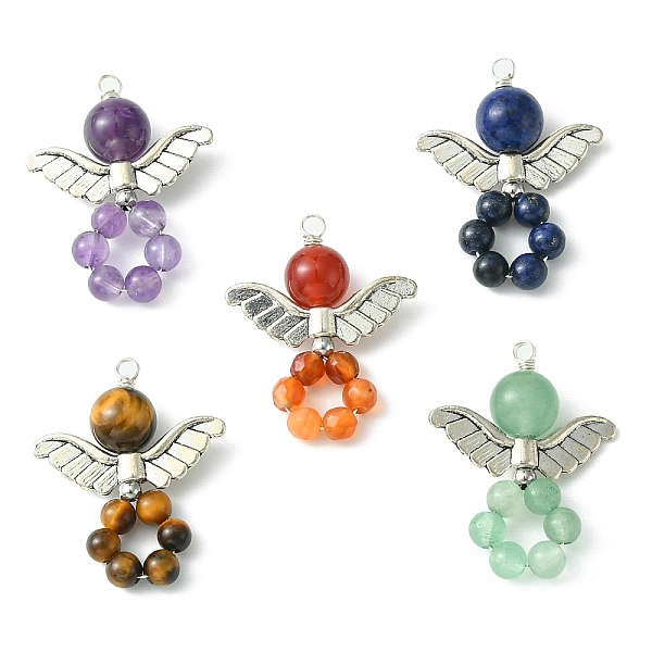 PandaHall Natural Gemstone Pendants, with Wing Tibetan Style Alloy Beads, Angel Charm, 28~30x23x8mm, Hole: 2mm, 5pcs/set Mixed Stone Angel &...
PandaHall Natural Gemstone Pendants, with Wing Tibetan Style Alloy Beads, Angel Charm, 28~30x23x8mm, Hole: 2mm, 5pcs/set Mixed Stone Angel &...