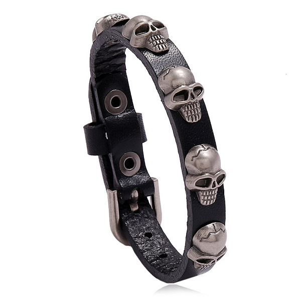PandaHall Alloy Skull Rivet Studded Cowhide Cord Bracelet, Gothic Bracelet with Buckle for Men Women, Black, 9-1/2 inch(24cm) Alloy Black
PandaHall Alloy Skull Rivet Studded Cowhide Cord Bracelet, Gothic Bracelet with Buckle for Men Women, Black, 9-1/2 inch(24cm) Alloy Black