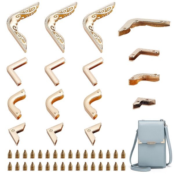 PandaHall WADORN 16 Sets 4 Style Zinc Alloy Bag Corner Protectors, with Screws, Golden & Light Gold, 19~47x19~57x3~8mm, Hole: 2.8~3mm, 4...
PandaHall WADORN 16 Sets 4 Style Zinc Alloy Bag Corner Protectors, with Screws, Golden & Light Gold, 19~47x19~57x3~8mm, Hole: 2.8~3mm, 4...
