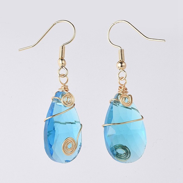 PandaHall Faceted teardrop, Glass Dangle Earrings, with Copper Wire and Brass Earring Hooks, Golden, Blue, 45mm, Pin: 0.7mm Glass Blue
PandaHall Faceted teardrop, Glass Dangle Earrings, with Copper Wire and Brass Earring Hooks, Golden, Blue, 45mm, Pin: 0.7mm Glass Blue