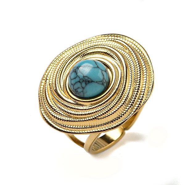 PandaHall 304 Stainless Steel Open Cuff Rings, Synthetic Turquoise Round Finger Rings for Women Men, Real 18K Gold Plated, Adjustable...
PandaHall 304 Stainless Steel Open Cuff Rings, Synthetic Turquoise Round Finger Rings for Women Men, Real 18K Gold Plated, Adjustable...