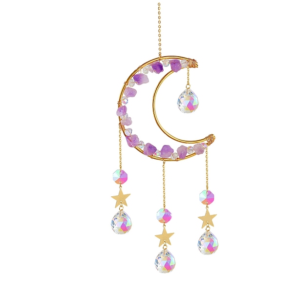 PandaHall Natural Amethyst Chips Moon & Glass Teardrop Suncatchers, Hanging Ornaments Home Garden Decoration, Golden, 400mm Amethyst Moon
PandaHall Natural Amethyst Chips Moon & Glass Teardrop Suncatchers, Hanging Ornaments Home Garden Decoration, Golden, 400mm Amethyst Moon