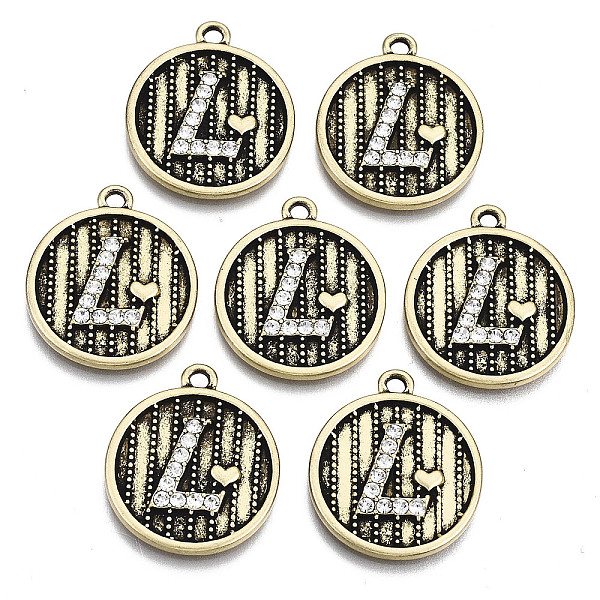 PandaHall Alloy Pendants, with Rhinestone, Cadmium Free & Nickel Free & Lead Free, Flat Round with Letter L, Antique Golden, 22.5x19.5x2.5mm..., Clear
PandaHall Alloy Pendants, with Rhinestone, Cadmium Free & Nickel Free & Lead Free, Flat Round with Letter L, Antique Golden, 22.5x19.5x2.5mm..., Clear