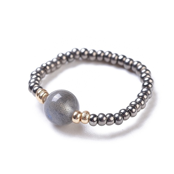 PandaHall Natural Labradorite Stretch Rings, with Glass Seed Beads, Size 8, 18mm Labradorite
PandaHall Natural Labradorite Stretch Rings, with Glass Seed Beads, Size 8, 18mm Labradorite