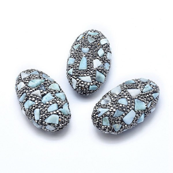 PandaHall Natural Larimar Beads, with Polymer Clay Rhinestone, Oval, 45~47x25~27x13.5~16mm, Hole: 1~2mm Larimar Oval Black
PandaHall Natural Larimar Beads, with Polymer Clay Rhinestone, Oval, 45~47x25~27x13.5~16mm, Hole: 1~2mm Larimar Oval Black