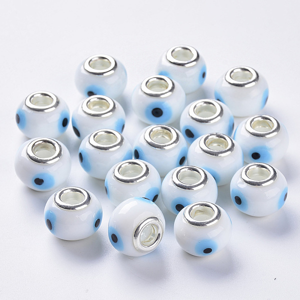 PandaHall Handmade Lampwork European Beads, Large Hole Beads, with Silver Color Plated Brass Double Cores, Rondelle, Light Sky Blue, 14x11mm...
PandaHall Handmade Lampwork European Beads, Large Hole Beads, with Silver Color Plated Brass Double Cores, Rondelle, Light Sky Blue, 14x11mm...