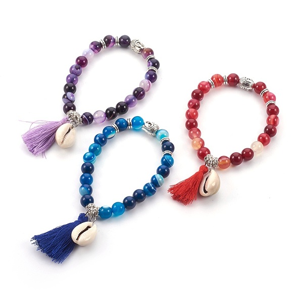 PandaHall Natural Striped Agate/Banded Agate(Dyed) Beads Stretch Charm Bracelets, with Tibetan Style Alloy Pendant, Tassels and Cowrie Shell..., Multicolor
PandaHall Natural Striped Agate/Banded Agate(Dyed) Beads Stretch Charm Bracelets, with Tibetan Style Alloy Pendant, Tassels and Cowrie Shell..., Multicolor