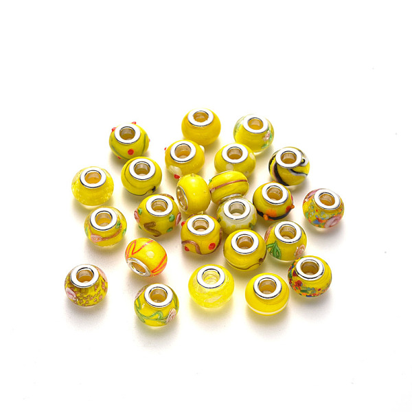 PandaHall Handmade Lampwork European Beads, Large Hole Rondelle Beads, with Platinum Tone Brass Double Cores, with Mix Pattern, Yellow...
PandaHall Handmade Lampwork European Beads, Large Hole Rondelle Beads, with Platinum Tone Brass Double Cores, with Mix Pattern, Yellow...