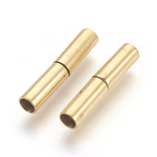 PandaHall Vacuum Plating 304 Stainless Steel Bayonet Clasps, Long-Lasting Plated, Column, Golden, 18~20x4mm, Hole: 3mm 304 Stainless Steel
PandaHall Vacuum Plating 304 Stainless Steel Bayonet Clasps, Long-Lasting Plated, Column, Golden, 18~20x4mm, Hole: 3mm 304 Stainless Steel