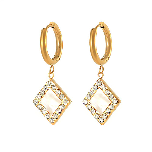 PandaHall Natural Shell Rhombus with Rhinestone Dangle Hoop Earrings, 304 Stainless Steel Drop Earrings, Golden, Rhombus: 18x16mm Rhinestone..., Clear
PandaHall Natural Shell Rhombus with Rhinestone Dangle Hoop Earrings, 304 Stainless Steel Drop Earrings, Golden, Rhombus: 18x16mm Rhinestone..., Clear
