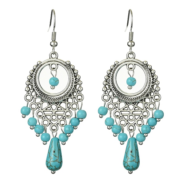 PandaHall Synthetic Turquoise Beaded Long Drop Earrings, Tibetan Style Alloy Chandelier Earrings with Brass Pins, 63x24.5mm Synthetic...
PandaHall Synthetic Turquoise Beaded Long Drop Earrings, Tibetan Style Alloy Chandelier Earrings with Brass Pins, 63x24.5mm Synthetic...