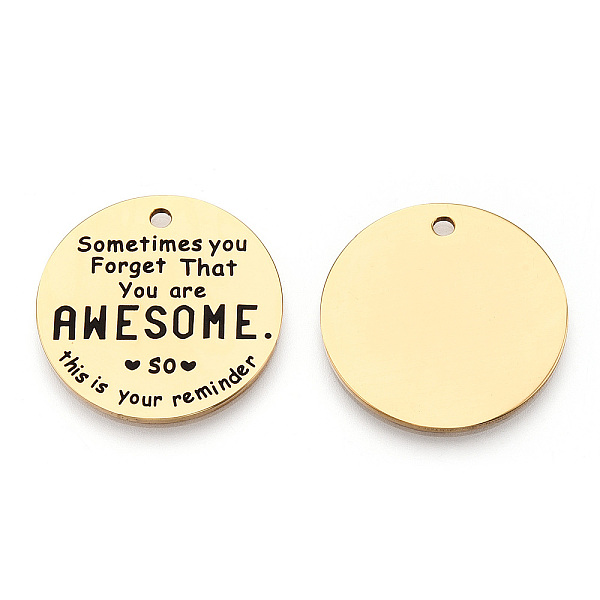 PandaHall 201 Stainless Steel Pendants, Flat Round with Word Awesome, Golden, 30x1.5mm, Hole: 2mm 201 Stainless Steel Flat Round
PandaHall 201 Stainless Steel Pendants, Flat Round with Word Awesome, Golden, 30x1.5mm, Hole: 2mm 201 Stainless Steel Flat Round