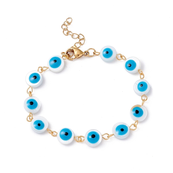 PandaHall 304 Stainless Steel and Enamel Shell Bead Bracelets, Round, Golden, Deep Sky Blue, 6-1/2~6-3/4 inch(16.5~17.2cm) Shell
PandaHall 304 Stainless Steel and Enamel Shell Bead Bracelets, Round, Golden, Deep Sky Blue, 6-1/2~6-3/4 inch(16.5~17.2cm) Shell