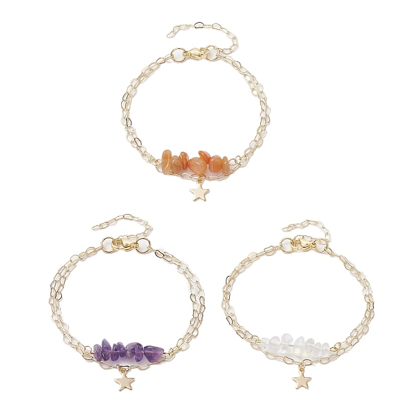 PandaHall 3Pcs 3 Styles Natural Red Aventurine & Natural Amethyst & Opalite Chip Multi-Strand Bracelet Sets, Star Charm 304 Stainless Steel...
PandaHall 3Pcs 3 Styles Natural Red Aventurine & Natural Amethyst & Opalite Chip Multi-Strand Bracelet Sets, Star Charm 304 Stainless Steel...