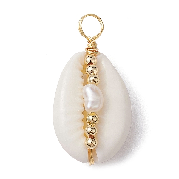 PandaHall Natural Cowrie Shell Copper Wire Wrapped Pendants, Shell Charms with Natural Cultured Freshwater Pearl Beads, Golden, Old Lace...
PandaHall Natural Cowrie Shell Copper Wire Wrapped Pendants, Shell Charms with Natural Cultured Freshwater Pearl Beads, Golden, Old Lace...