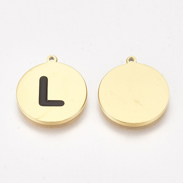 PandaHall 304 Stainless Steel Pendants, with Enamel, Flat Round with Letter, Golden, Black, Letter.L, 17x15x1.5mm, Hole: 1mm Stainless...
PandaHall 304 Stainless Steel Pendants, with Enamel, Flat Round with Letter, Golden, Black, Letter.L, 17x15x1.5mm, Hole: 1mm Stainless...