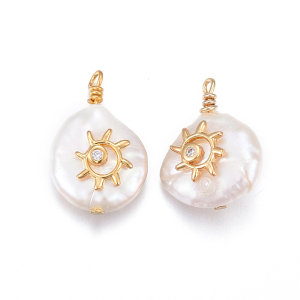 PandaHall Natural Cultured Freshwater Pearl Pendants, with Brass Micro Pave Cubic Zirconia Findings, Nuggets with Sun, Golden, Clear...
PandaHall Natural Cultured Freshwater Pearl Pendants, with Brass Micro Pave Cubic Zirconia Findings, Nuggets with Sun, Golden, Clear...