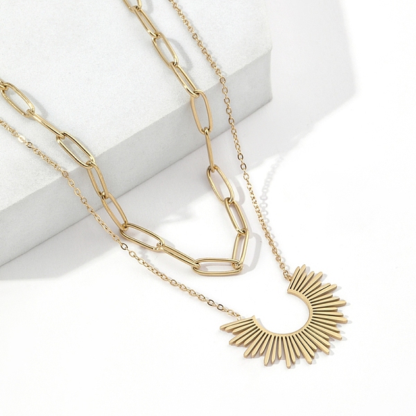 PandaHall 201 Stainless Steel Cable & Paperclip Chains Double Layer Necklaces, with Sun Pendant, Golden, 16.14 inch(41cm) 201 Stainless...
PandaHall 201 Stainless Steel Cable & Paperclip Chains Double Layer Necklaces, with Sun Pendant, Golden, 16.14 inch(41cm) 201 Stainless...