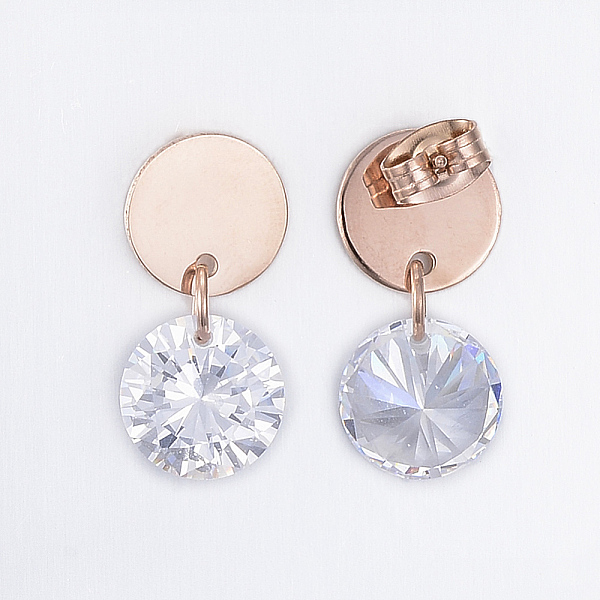 PandaHall 304 Stainless Steel Dangle Stud Earrings, with Cubic Zirconia, Flat Round, Rose Gold, 22x10x1~6mm, Pin: 0.8mm Cubic Zirconia
PandaHall 304 Stainless Steel Dangle Stud Earrings, with Cubic Zirconia, Flat Round, Rose Gold, 22x10x1~6mm, Pin: 0.8mm Cubic Zirconia