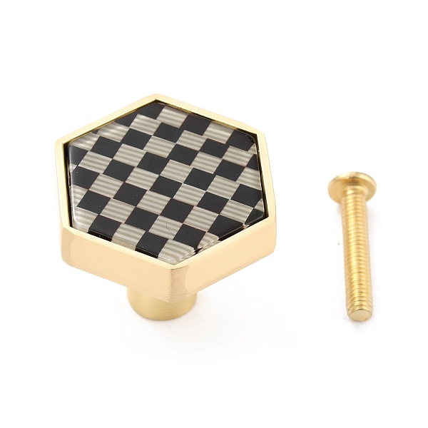 PandaHall Hexagon with Grid Pattern Brass Box Handles & Knobs, with Resin Cabochons and Iron Screws, Matte Gold Color Brass Black
PandaHall Hexagon with Grid Pattern Brass Box Handles & Knobs, with Resin Cabochons and Iron Screws, Matte Gold Color Brass Black