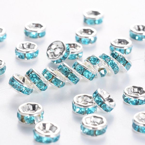 PandaHall Brass Grade A Rhinestone Spacer Beads, Silver Color Plated, Nickel Free, Aquamarine, 5x2.5mm, Hole: 1mm Brass+Rhinestone Rondelle..., Cyan
PandaHall Brass Grade A Rhinestone Spacer Beads, Silver Color Plated, Nickel Free, Aquamarine, 5x2.5mm, Hole: 1mm Brass+Rhinestone Rondelle..., Cyan