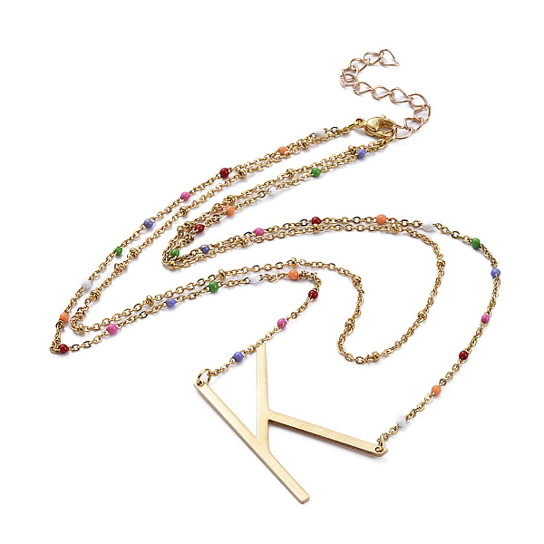 PandaHall 304 Stainless Steel Double Layer Necklaces, Pendant Necklaces, with Enamel, Cable Chains and Lobster Claw Clasps, Golden, Letter.K...
PandaHall 304 Stainless Steel Double Layer Necklaces, Pendant Necklaces, with Enamel, Cable Chains and Lobster Claw Clasps, Golden, Letter.K...