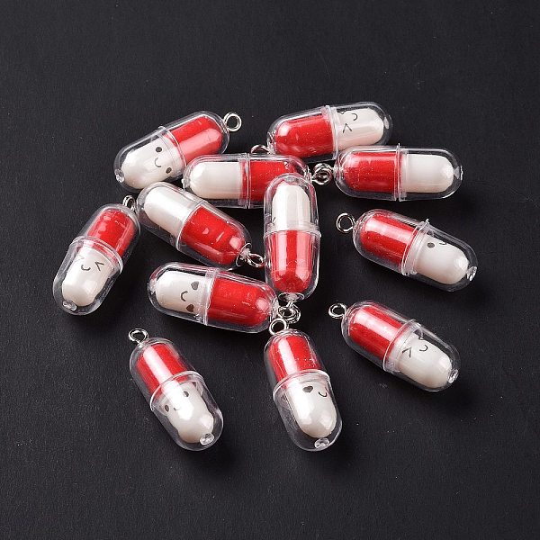PandaHall Translucent Plastic Pendants, Pill Capsule Charm, with Platinum Tone Iron Loops, Red, 29x10.5mm, Hole: 2mm Plastic Others Red
PandaHall Translucent Plastic Pendants, Pill Capsule Charm, with Platinum Tone Iron Loops, Red, 29x10.5mm, Hole: 2mm Plastic Others Red