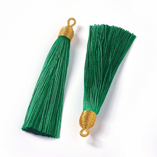 PandaHall Nylon Tassel Big Pendants, with Iron Findings, Golden, Green, 86x9.5mm, Hole: 3x5mm Nylon Green
PandaHall Nylon Tassel Big Pendants, with Iron Findings, Golden, Green, 86x9.5mm, Hole: 3x5mm Nylon Green