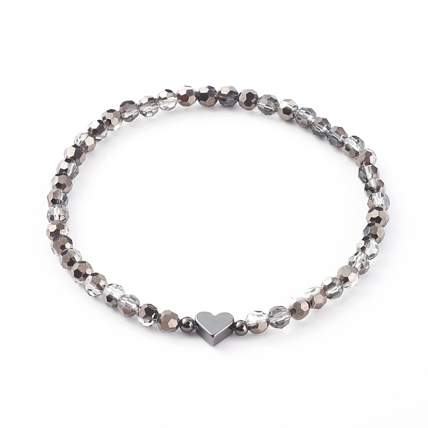 PandaHall Electroplate Faceted Round Glass Beaded Bracelets, with Brass Heart Beads, Dark Gray, Inner Diameter: 2-3/8 inch(6.1cm) Glass
PandaHall Electroplate Faceted Round Glass Beaded Bracelets, with Brass Heart Beads, Dark Gray, Inner Diameter: 2-3/8 inch(6.1cm) Glass