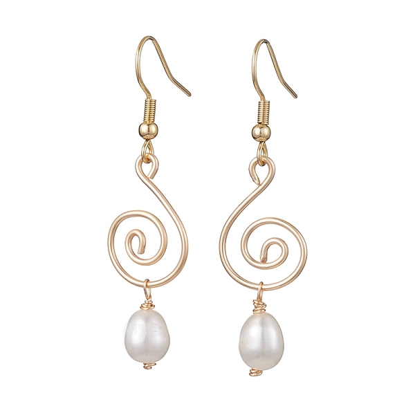 PandaHall Natural Pearl Dangle Earrings, Brass Wire Wrap Vortex Drop Earrings, Light Gold, 50.5x14mm Pearl
PandaHall Natural Pearl Dangle Earrings, Brass Wire Wrap Vortex Drop Earrings, Light Gold, 50.5x14mm Pearl