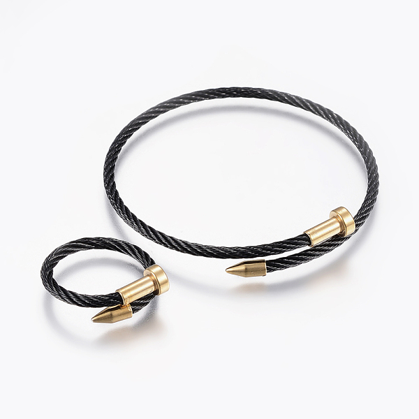 PandaHall 304 Stainless Steel Jewelry Sets, Adjustable Bangles and Rings, Gunmetal & Golden, 56mm, 18mm 304 Stainless Steel
PandaHall 304 Stainless Steel Jewelry Sets, Adjustable Bangles and Rings, Gunmetal & Golden, 56mm, 18mm 304 Stainless Steel