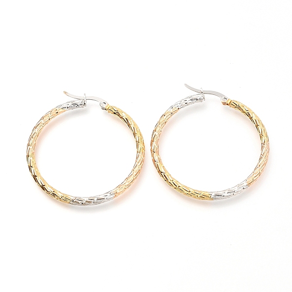 PandaHall 304 Stainless Steel Hoop Earrings, Textured Ring Shape, Multi-color, 44x40x3mm, Pin: 0.7mm 304 Stainless Steel Ring
PandaHall 304 Stainless Steel Hoop Earrings, Textured Ring Shape, Multi-color, 44x40x3mm, Pin: 0.7mm 304 Stainless Steel Ring