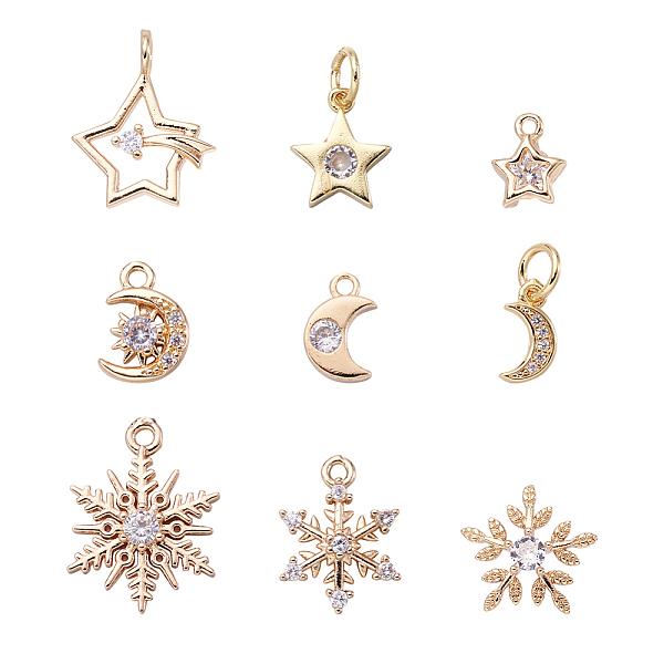 PandaHall Crafans 18Pcs 9 Style Brass Micro Pave Cubic Zirconia Charms, Light Gold, Long-Lasting Plated, Star & Moon & Snowflake, Mixed..., Clear
PandaHall Crafans 18Pcs 9 Style Brass Micro Pave Cubic Zirconia Charms, Light Gold, Long-Lasting Plated, Star & Moon & Snowflake, Mixed..., Clear