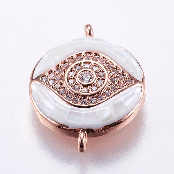 PandaHall Brass Micro Pave Cubic Zirconia Links, with White Shell, Eye, Rose Gold, 20.5x16x4mm, Hole: 1mm Brass+Cubic Zirconia Eye White
PandaHall Brass Micro Pave Cubic Zirconia Links, with White Shell, Eye, Rose Gold, 20.5x16x4mm, Hole: 1mm Brass+Cubic Zirconia Eye White