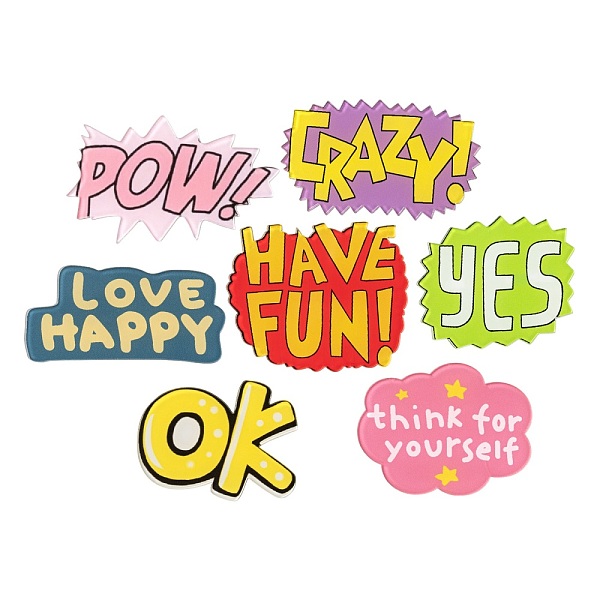 PandaHall 7Pcs 7 Style Acrylic Badges Brooch Pins, with Iron Pin, Cute Lapel Pin, Word, Mixed Color, 24~34.5x38~50x7.5~8.5mm, Pin: 0.7~0.8mm..., Multicolor
PandaHall 7Pcs 7 Style Acrylic Badges Brooch Pins, with Iron Pin, Cute Lapel Pin, Word, Mixed Color, 24~34.5x38~50x7.5~8.5mm, Pin: 0.7~0.8mm..., Multicolor