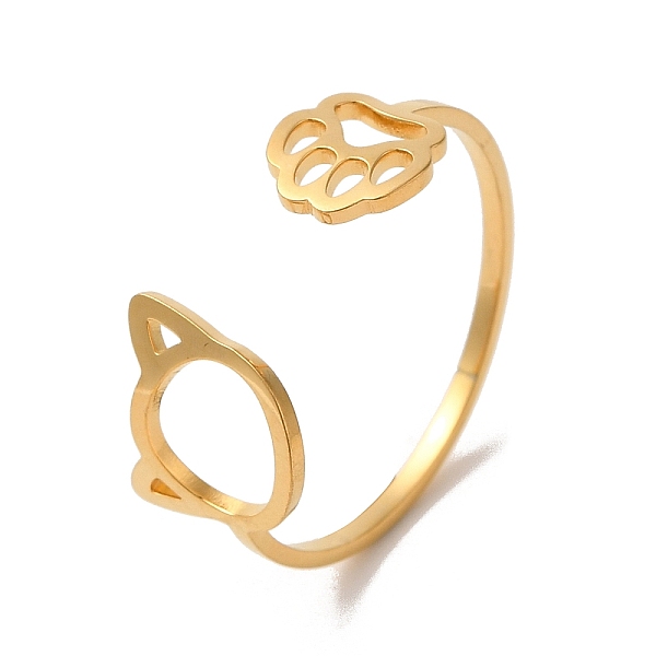 PandaHall 304 Stainless Steel Open Cuff Ring, Hollow Cat & Paw Print, Golden, US Size 10(19.8mm) 304 Stainless Steel Cat Shape
PandaHall 304 Stainless Steel Open Cuff Ring, Hollow Cat & Paw Print, Golden, US Size 10(19.8mm) 304 Stainless Steel Cat Shape