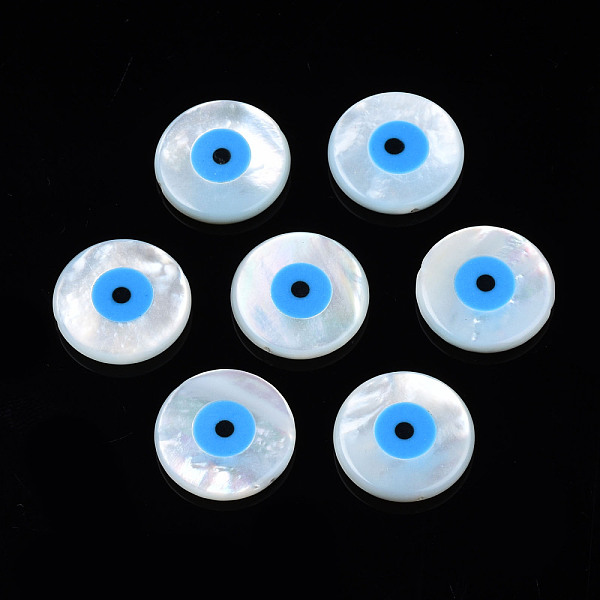 PandaHall Natural White Shell Mother of Pearl Shell Beads, with Synthetic Turquoise, Flat Round with Evil Eye, Light Sky Blue, 15x3mm, Hole...
PandaHall Natural White Shell Mother of Pearl Shell Beads, with Synthetic Turquoise, Flat Round with Evil Eye, Light Sky Blue, 15x3mm, Hole...