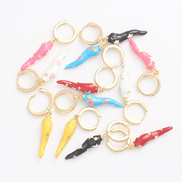 PandaHall Brass Micro Pave Clear Cubic Zirconia Huggie Hoop Earrings, with Enamel, Italian Horn, Golden, Mixed Color, 40.5mm, Pin: 0.9mm..., Multicolor
PandaHall Brass Micro Pave Clear Cubic Zirconia Huggie Hoop Earrings, with Enamel, Italian Horn, Golden, Mixed Color, 40.5mm, Pin: 0.9mm..., Multicolor