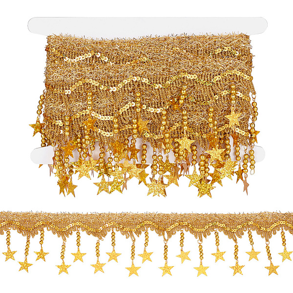 PandaHall 4.5M Sparkle Polyester Tassel Lace Trims, Paillette Fringe Lace Trimming with Iron Beads, Star, Goldenrod, 1-1/2 inch(37.5mm)..., Gold
PandaHall 4.5M Sparkle Polyester Tassel Lace Trims, Paillette Fringe Lace Trimming with Iron Beads, Star, Goldenrod, 1-1/2 inch(37.5mm)..., Gold