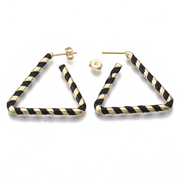 PandaHall Brass Stud Earrings, with Enamel and Earring Backs, Triangle, Real 18K Gold Plated, Black, 35x31x3mm, Pin: 0.7mm Brass Black
PandaHall Brass Stud Earrings, with Enamel and Earring Backs, Triangle, Real 18K Gold Plated, Black, 35x31x3mm, Pin: 0.7mm Brass Black