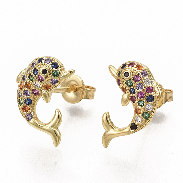 PandaHall Brass Micro Pave Colorful Cubic Zirconia Stud Earrings, with Earring Backs, Dolphin, Real 16K Gold Plated, 12x9mm, Pin: 0.7mm...
PandaHall Brass Micro Pave Colorful Cubic Zirconia Stud Earrings, with Earring Backs, Dolphin, Real 16K Gold Plated, 12x9mm, Pin: 0.7mm...