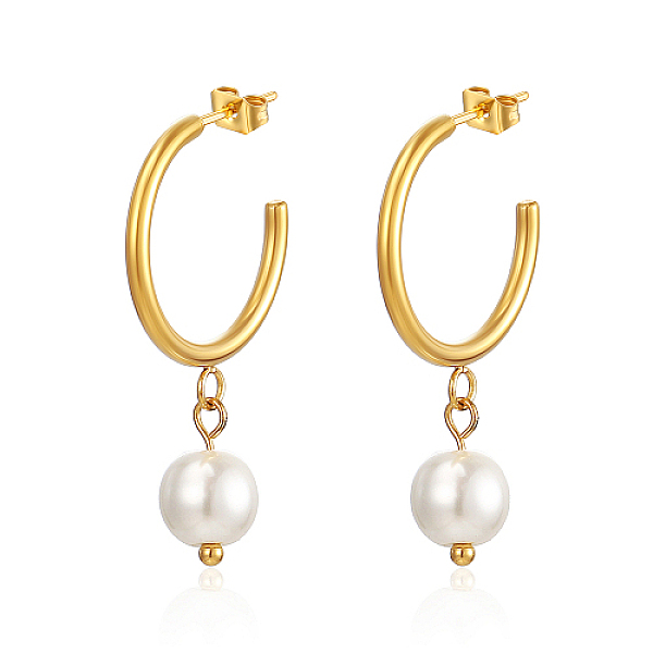 PandaHall 304 Stainless Steel Ring Half Hoop Earrings, Natural Pearl Dangle Stud Earrings, Real 18K Gold Plated, 35x20mm Pearl Ring
PandaHall 304 Stainless Steel Ring Half Hoop Earrings, Natural Pearl Dangle Stud Earrings, Real 18K Gold Plated, 35x20mm Pearl Ring