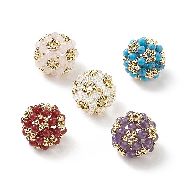 PandaHall 5Pcs 5 Style Natural & Synthetic Mixed Gemstone & Brass Woven Beads, Cluster Beads, Round, 22~24mm, Hole: 2.5~4mm, 1Pc/style Mixed...
PandaHall 5Pcs 5 Style Natural & Synthetic Mixed Gemstone & Brass Woven Beads, Cluster Beads, Round, 22~24mm, Hole: 2.5~4mm, 1Pc/style Mixed...