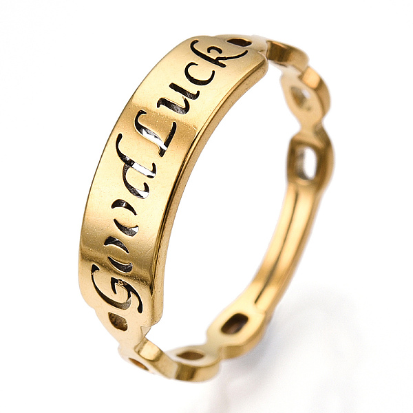 PandaHall Ion Plating(IP) 304 Stainless Steel Word Good Luck Adjustable Ring for Women, Real 18K Gold Plated, US Size 6 1/2(16.9mm) 304...
PandaHall Ion Plating(IP) 304 Stainless Steel Word Good Luck Adjustable Ring for Women, Real 18K Gold Plated, US Size 6 1/2(16.9mm) 304...